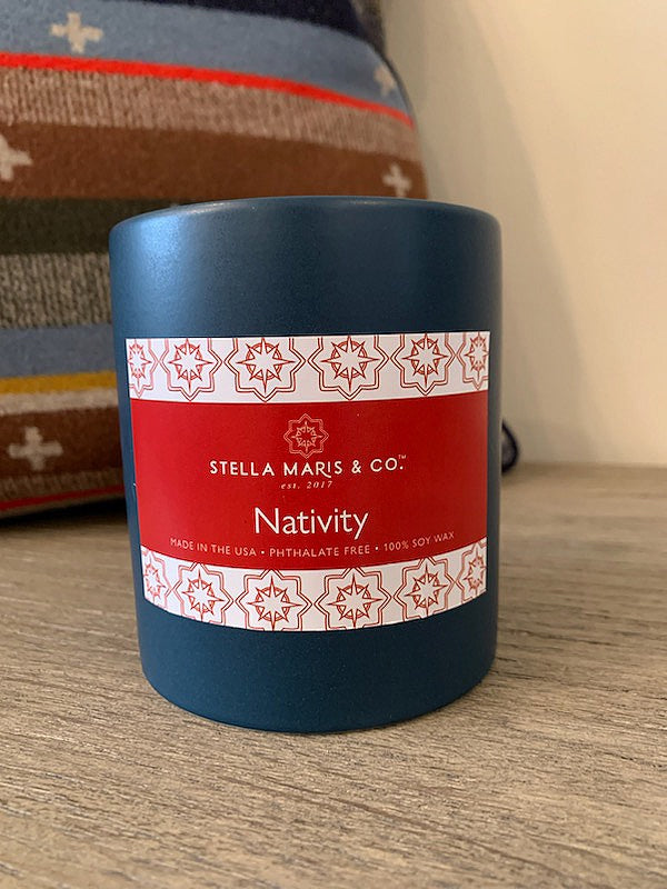 Navy Nativity Candle